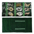 Travel Jewelry Roll Bag Portable Organizer Pouch With Grids&PVC Cover Storage Bags for Necklace (Blackish Green Velvet 9 Grids)