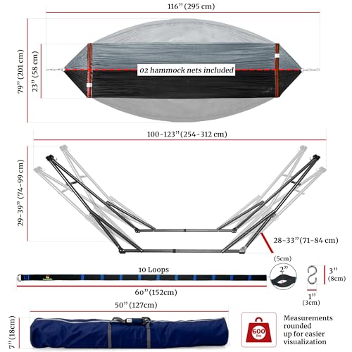 Combo Hammocks with Stand for Outside & Tree Straps (Combo - Grey)