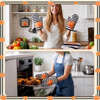 10 Pcs Fall Pumpkin Kitchen Decor Set Kitchen Towels Pot Holders Oven Mitts and Rugs Set Thanksgiving Towels for Baking Cooking BBQ Autumn Home (Black, White, Orange / Stripe Pumpkins)