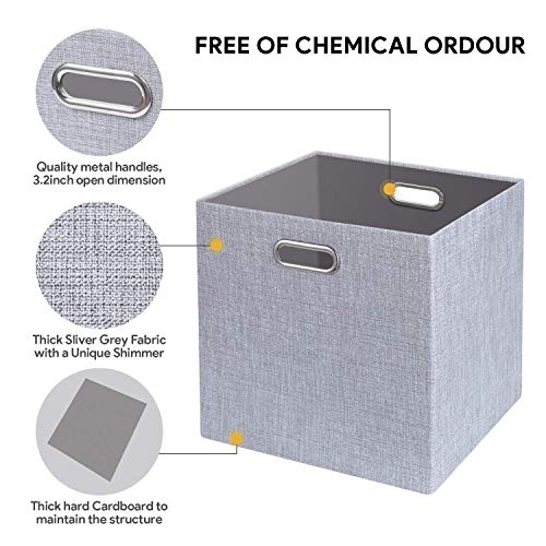 11 Inch Cube Storage Bins for Organization (11×11×11/4pcs / Silver Grey)