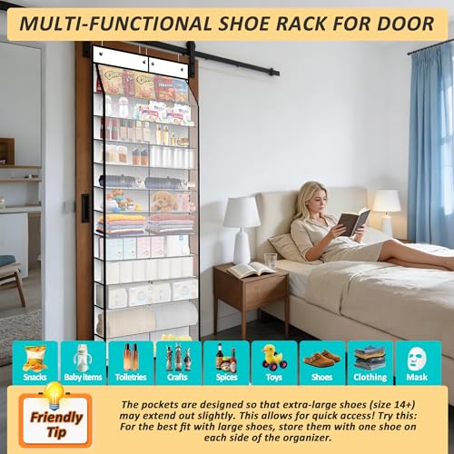 24 Pair Over Door Shoe Organizer for Family & Kids (12-Tier / 24 Pearl White)