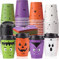 48 Sets 8 oz Halloween Disposable Coffee Cups with Lids and Sleeves (Monster)