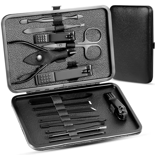 Manicure Pedicure Kit Nail Clippers Set Fingernails & Toenails Vibrissac Scissor 5 Pieces Best Care Tools for Man & Women with Travel Case (Dark 15 Pieces)