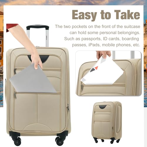 Softside Luggage Set Softshell Lightweight 3 Piece Spinner Suitcase (Softside Luggage(22/26/30) / Khaki)