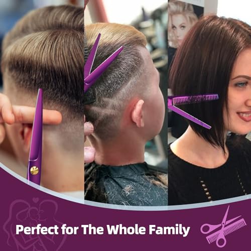 ETHTXE 9Pcs Professional Hair Scissors Set (3-scissors set / Purple)