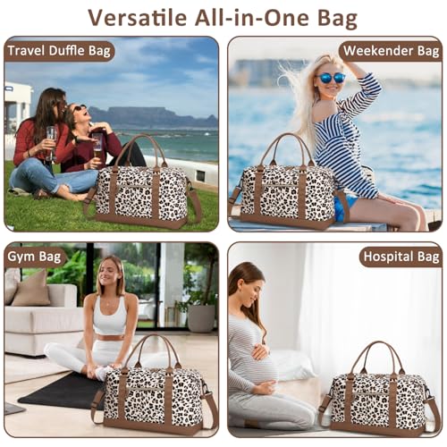 Women Travel Duffle Bags (Leopard Print / Large)