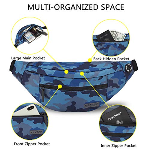 Camo Blue Fanny Pack for Men Cross Body Bag Carrying All Phones (Camo Blue / Large)