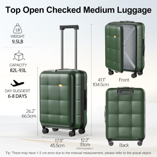 24 Inch Expandable Checked Luggage Hard Shell Suitcase (24 inch / Dark Green)