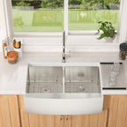 33 Inch Farmhoue Sink Double Bowl Stainless Steel Farm Kitchen Sink 16 Gauge Double Basin 50 (Stainless Steel / 33''x21''x10''-50/50)