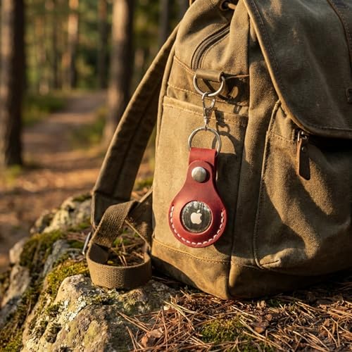 Toprank Leather Keychain Holder Compatible with Apple AirTag (Red)