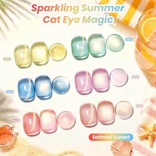 Beetles Cat Eye Gel Nail Polish Set (A - Blue Pink Orange | Saltmist Sunset)