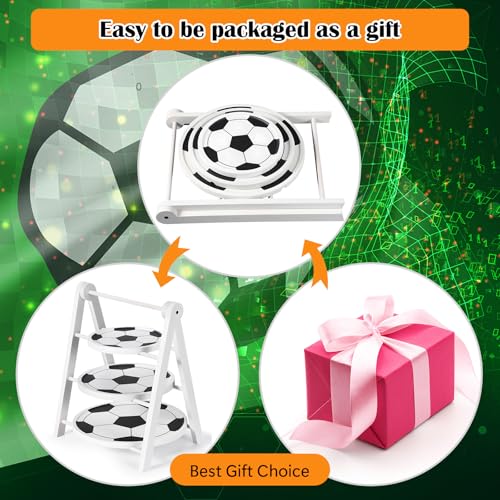 3 Tier Soccer Ball Serving Trays Wooden Shaped Soccer Stand Platters 12'' 10'' 8'' Round Charcuterie Plate Board Reusable Party Serving Plate for Game Tailgate Party Supplies (Soccer)