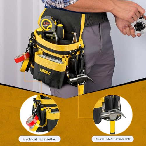 Tool Belt,14-Pockets Tool Belts for Men with Magnetic Tool Pouch (Black&yellow)