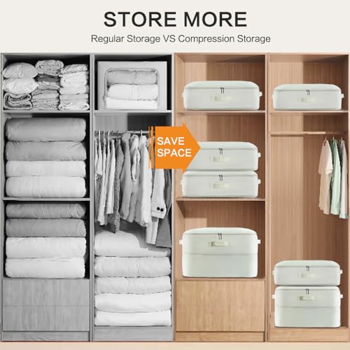 Ultra Space Saving Self Compression Storage Bags with Zipper (Beige / Large)