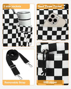Lunch Bag for Women Cute Corduroy Lunch Tote Bags with Shoulder Strap Reusable Insulated Lunch Box Large Capacity Reusable Insulated Cooler for Work Picnic or Travel (Corduroy Black White checkered-Large 13L / 13L)