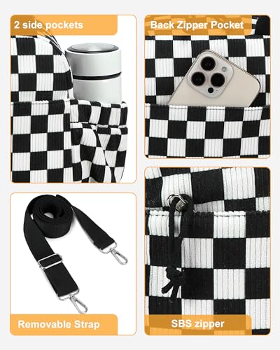 Lunch Bag for Women Cute Corduroy Lunch Tote Bags with Shoulder Strap Reusable Insulated Lunch Box Large Capacity Reusable Insulated Cooler for Work Picnic or Travel (Corduroy Black White checkered-Large 13L / 13L)