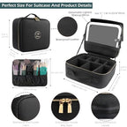 Rechargeable Travel Makeup Vanity Mirror with Partitionable Cosmetic Bag (Black / Smooth)