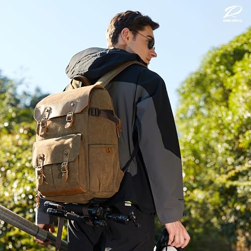 Khaki Professional Camera Backpack (Khaki / Crazy Horse Art Cowhide Flap)