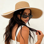Womens Sun Straw Hat Wide Brim Summer Hat Big Floppy Foldable Beach Sun Hats UPF 50+ (A Khaki 5.9" Brim)