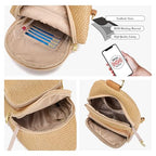 Faux Straw Crossbody Bags for Women Small RFID Summer Sling Bag (Classic Khaki)