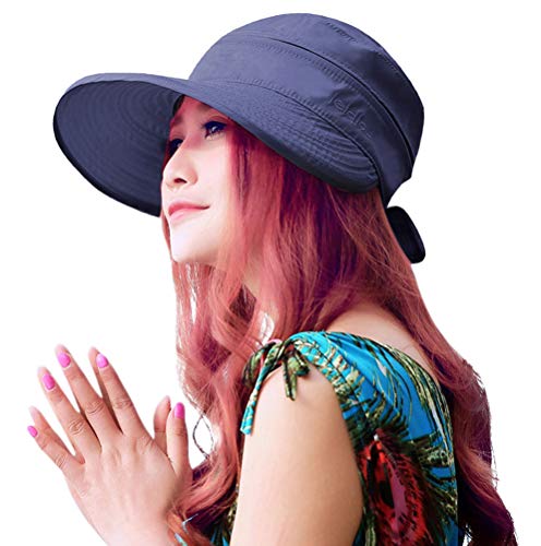 Sun Hats for Women with UV Protection Sun Hat Wide Brim Visor Summer Beach Outdoor Foldable Womens Caps Navy (One Size-Medium / Navy)