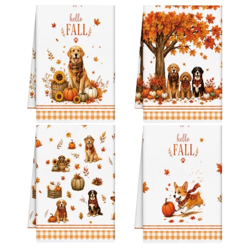 Fall Dog Kitchen Towels 4 PCS