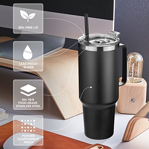 40 oz Stainless Steel Tumbler with Handle (Black / 40 Ounces)