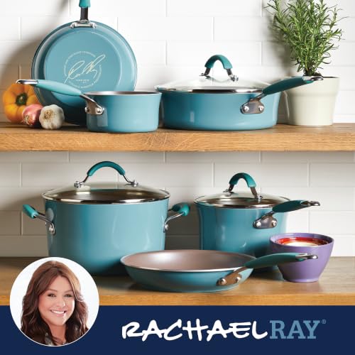 Cucina Nonstick Cookware Pots and Pans Set (Agave Blue / 14 Piece)