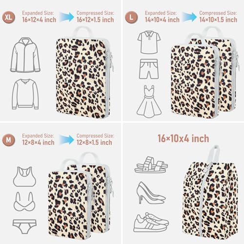 6 Set Compression Packing Cubes (Brown leopard-6pcs / Set of 6)
