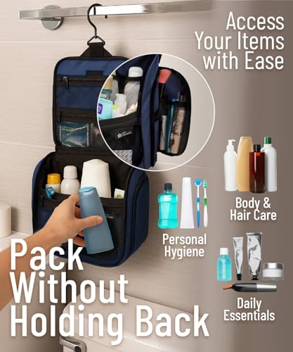 D&D Wanderlust Hanging Travel Toiletry Bag for Women & Men (1 Pack Blue)