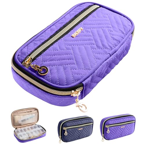 Travel Pill Organizer 2 Times a Day with Cute Fabric Pill Case (Purple / Small)