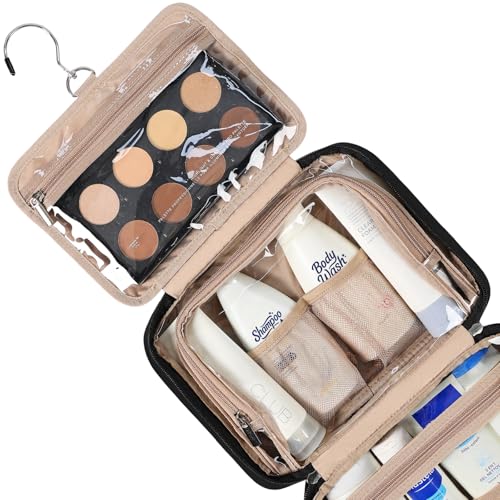 Travel Toiletry Bag for Women Hanging Organizer Makeup Case Pockets (Black / Medium)