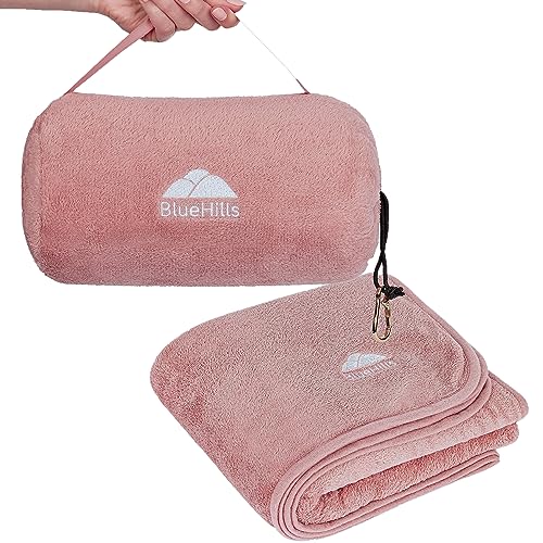 Premium Soft Rolled Travel Blanket Airplane Long Flights (Travel / R02-pink)