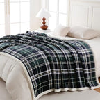 Sherpa Fleece Throw Blanket 60" x 80" Reversible Plush Fluffy Large Big Blanket Lattice Flannel Blankets for All Season Use (Dark Green Check / 60"*80")