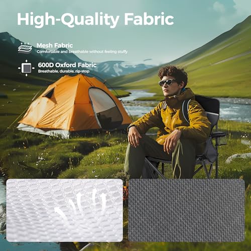 Heavy Duty 400lbs Mesh Back Camping Chairs with Lumbar Support (Black&grey / 2PC)