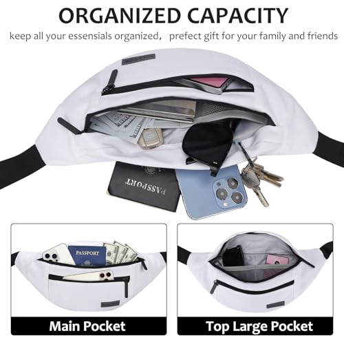 Large White Crossbody Bags for Women Fanny Pack with 4 (Top Zip White / Large)