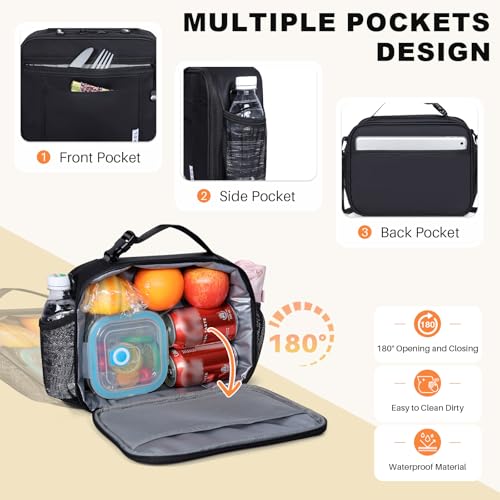 NOL Reusable Insulated Kids Lunch Bag (Black / Horizontal (6 Liters))