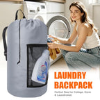 Laundry Bag Backpack Durable Laundry Bag with Shoulder Straps and Mesh Pockets Portable Laundry Hamper Dirty Clothes Bag for College (Gray / 1 Pack)