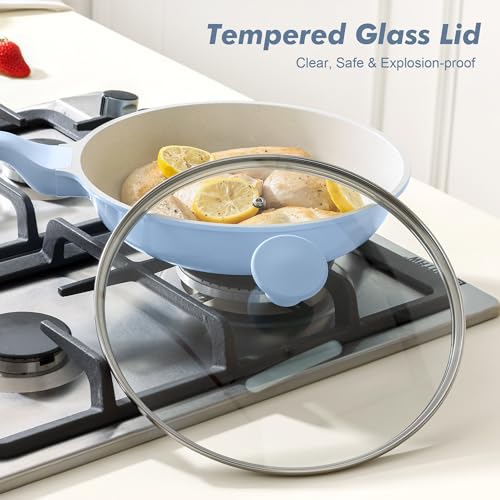 10Inch Nonstick Ceramic Frying Pan with Lid (Glacier Blue / 10 Inch)