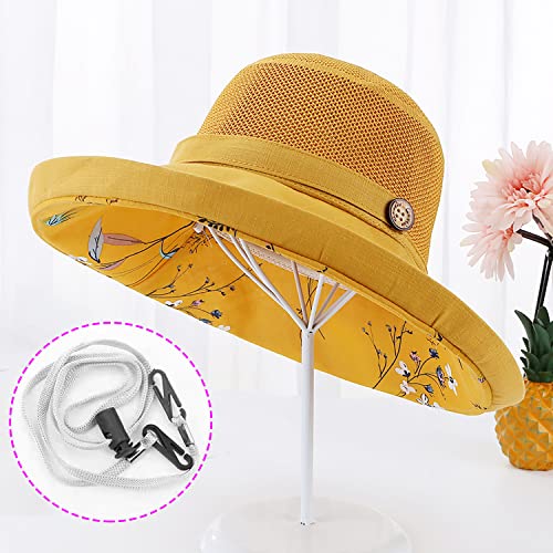 Women Summer Wide Brim Sun Hat Bucket Fishing Hats UV Protection (Medium / M9163-huang)