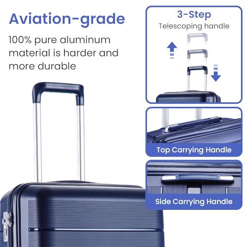 4 Piece Expandable Hardshell Pink Luggage Sets with Spinner Wheels (A#Navy Blue / 4 Piece Set)