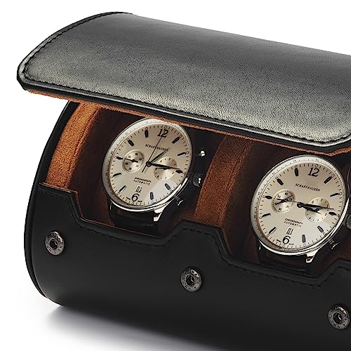 2 Slot Leather Travel Watch Case Black (Black / 2-Slot)