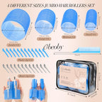 4 Sizes Hair Rollers Curlers Set with Clips for Women Girls (Blue)