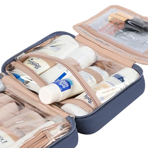 Travel Toiletry Bag for Women Hanging Organizer Makeup Case Pockets (Aegean-Blue / Medium)