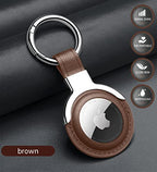 Compatible with AirTag Case Airtag Keyring Leather Protective Case AirTags Loop Holder Air Tags Protective Cover Airtag Key Chain Loop Holders for Luggage Dog Cat Pet Collar (Brown)