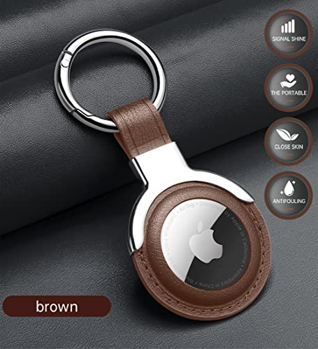 Compatible with AirTag Case Airtag Keyring Leather Protective Case AirTags Loop Holder Air Tags Protective Cover Airtag Key Chain Loop Holders for Luggage Dog Cat Pet Collar (Brown)