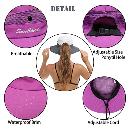 Womens Summer Sun Hat Beach Hat Wide Brim Outdoor UV Protection Hat Foldable Cool Mesh Ponytail Bucket Hat (6-7 / Pure Purple)