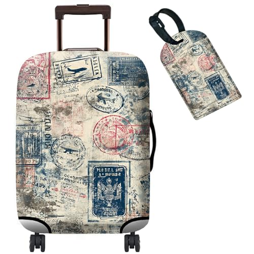 Luggage Cover Suitcase Protector Plus 1 Luggage Tag (Retro Drity Stamp / S)
