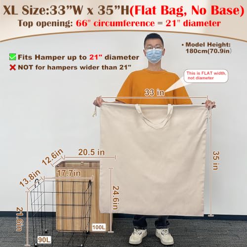 Cotton Canvas Laundry Bag with Handles & Drawstring (Natural / XL 33"W x 35"H┃1 Pack)