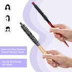 2 Styles Small Round Brush, Wooden Mini Hair Brush Roller Quiff Hair Combs, Mustache Brush, Travel Nylon Hairdressing Brushes Styling Volume Hairbrush for Curling, Short, Thin Hair